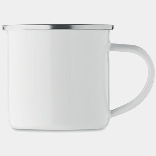 12oz Coyote's White Enamel Flat Bottom Camping Mugs Thumbnail